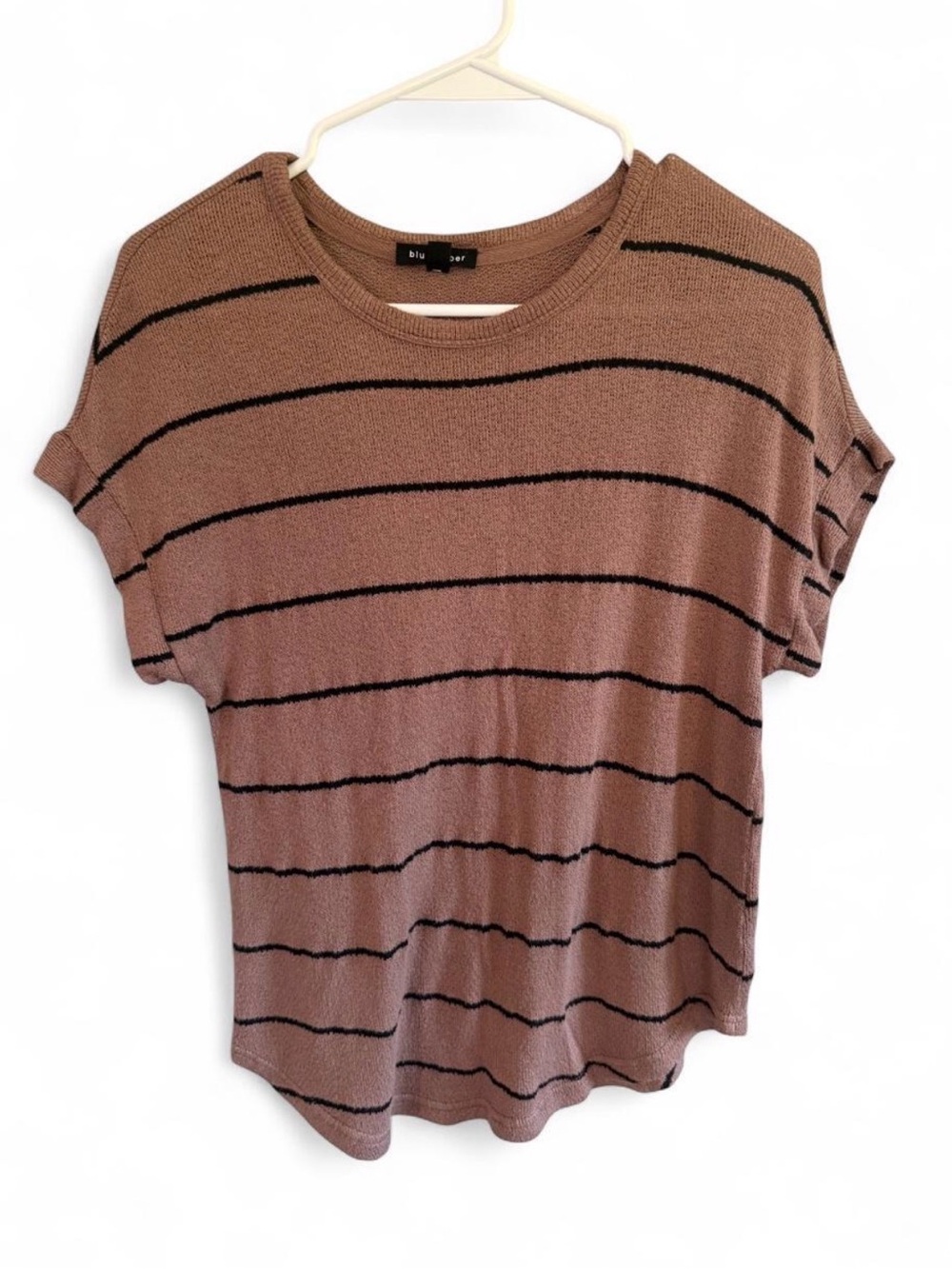Blu Pepper Mauve Brown Short-Sleeve Striped Knit Tee